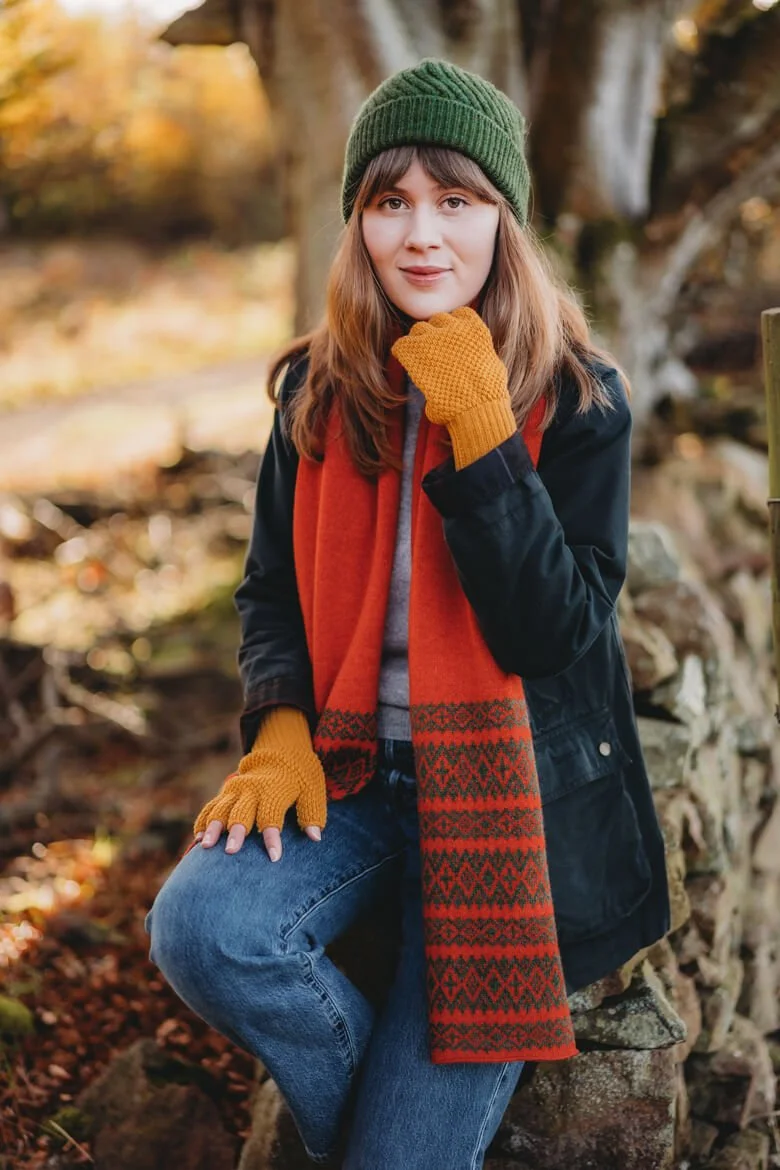 Burnt Orange Lambswool Scarf with Fairisle Pattern — Collingwood